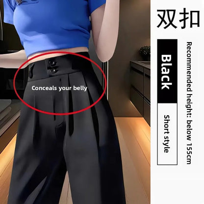 High Waist Straight Leg Suit Pants Women's Summer Thin Large Size Fat MM Hip Covering Slim Wide Leg Trousers Korean Style