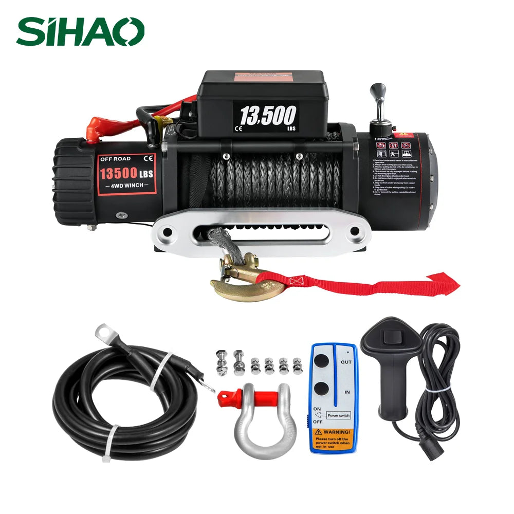 SIHAO 13500LBS Electric Truck Winch 12v Electric Winch ATV Synthetic Rope 27M with Remote Control for 4X4 Car Trailer ATV Truck