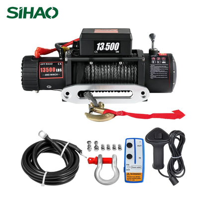 SIHAO 13500LBS Electric Truck Winch 12v Electric Winch ATV Synthetic Rope 27M with Remote Control for 4X4 Car Trailer ATV Truck
