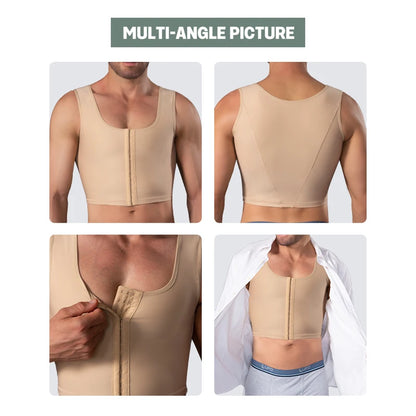 Back Support Body Shaper Men Slimming Chest Lifter Wide Strap Post Surgery Lipo Garment Shapewear Top Vest