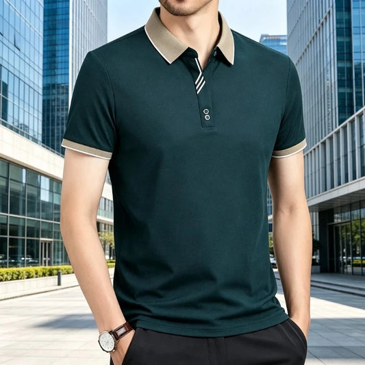 Men's Office Formal Polos Color Block Fashion Short Sleeve Polo Shirts 2026 Summer Comfortable Top for Business Leisure T Shirts