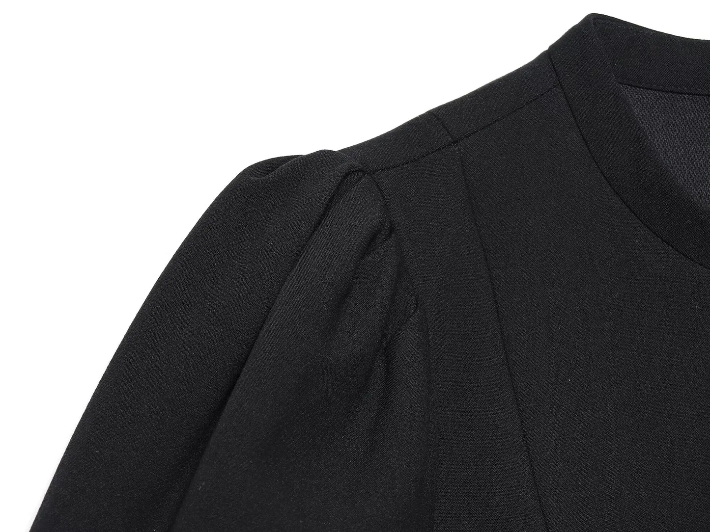 ZARK Fashionable round Neck Bubble Sleeve Short Dress Polyester High Waist Skirt for Women City Commuting Casual Wear Zipper ...