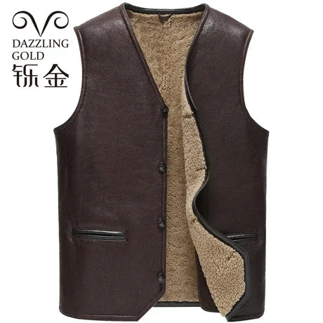 Genuine Leather Jacket Men Winter Real Fur Vest Real Lamb Fur Coat Men Thick Warm Jacket Lamb Wool Vest куртка мужская зимняя FC