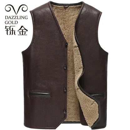 Genuine Leather Jacket Men Winter Real Fur Vest Real Lamb Fur Coat Men Thick Warm Jacket Lamb Wool Vest куртка мужская зимняя FC
