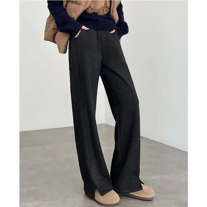 Thickened Fleece Wide Leg Pants High Waist Trousers for Women Casual Autumn Winter Slimming Warmth Pants Korean Style