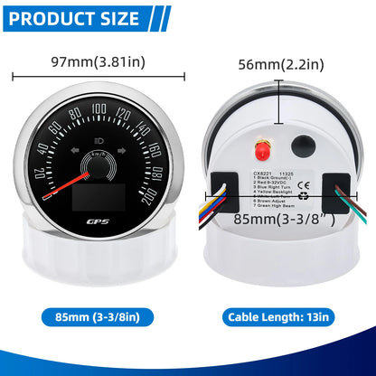 85MM GPS Speedometer 0-160MPH 0-200KMH With GPS Antenna 7 Colors Backlight Digital LED Odometer Gauge for 12V24V Car Boat Marine