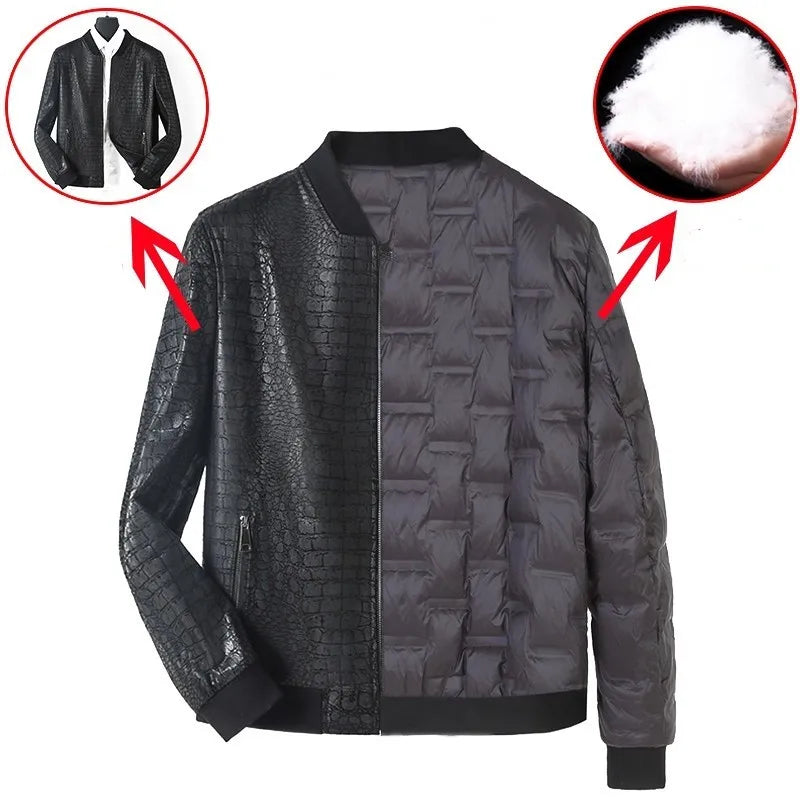 Mens Business Casual Genuine Leather Jacket Slim Fit Fashion Crocodile Pattern Spring Autumn Men Sheepskin Short Coat Size 5XL