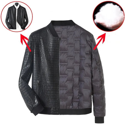 Mens Business Casual Genuine Leather Jacket Slim Fit Fashion Crocodile Pattern Spring Autumn Men Sheepskin Short Coat Size 5XL