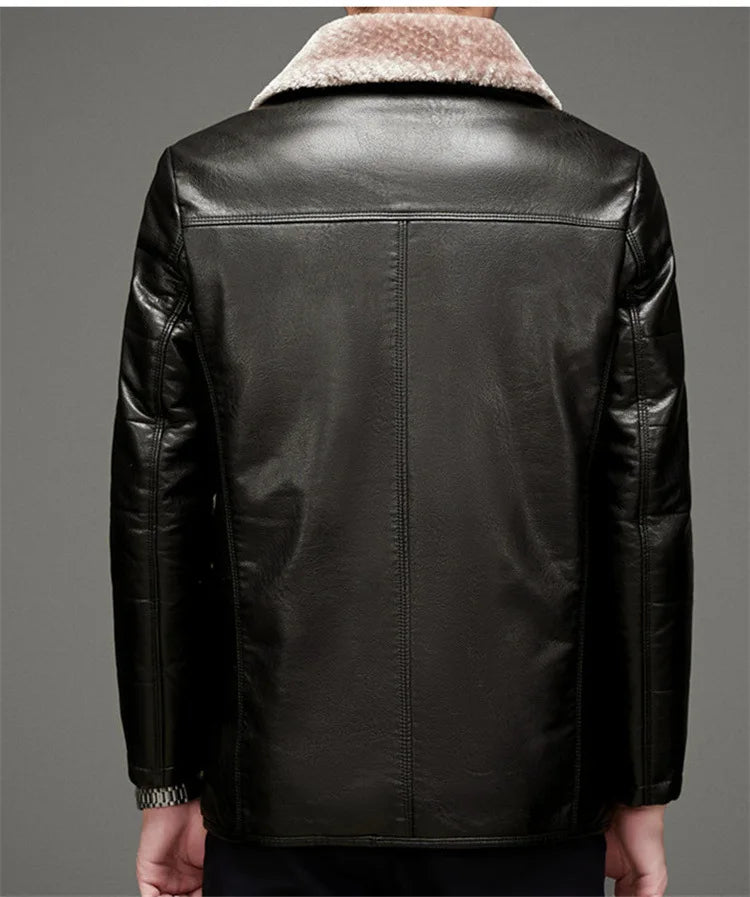 Haining genuine leather down jacket men's sheepskin jacket coat middle-aged lapel thickened plus enlarged leather jacket