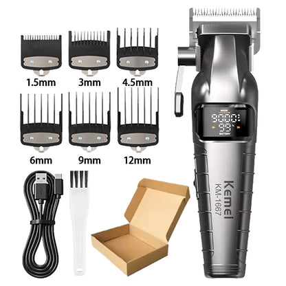 Kemei KM-1667 Trimmer Professional 10W 9000RPM Motor Rechargeable Hair Clippers DLC blades LED Display Trimmer Man