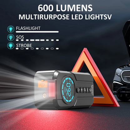 Car Jump Starter with Air Compressor Peak  Auto Battery Booster 150PSI Air Pump Portable Power Bank Tire Inflator Lighting