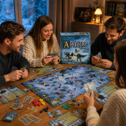 Andor Eternal Winter Board Game, Fantasy Adventure Strategy Game with Map Cards Tokens for Family, Russian Version