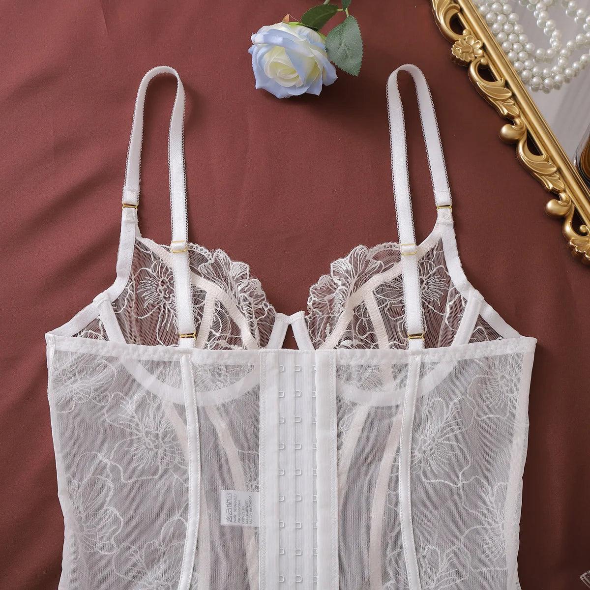 Ellolace French Women's Lingerie Sets Romantic Corset Thong 2PC with Leg Circles Pure Wedding Sexy Miss Hot Girls' Intimates