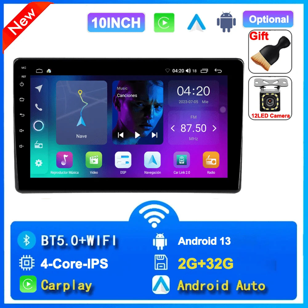 Universal 7"/9"/10“ 2DIN Android 13 4+64G Car Stereo Carplay Android Auto GPS Navigation Bluetooth FM RDS Radio WIFI Touchscreen