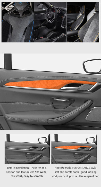 For BMW 5 Series G30 G38 Car Door Inner Handle Decorative Trim Frame Sticker Premium Interior Accessories Made of Alcantara