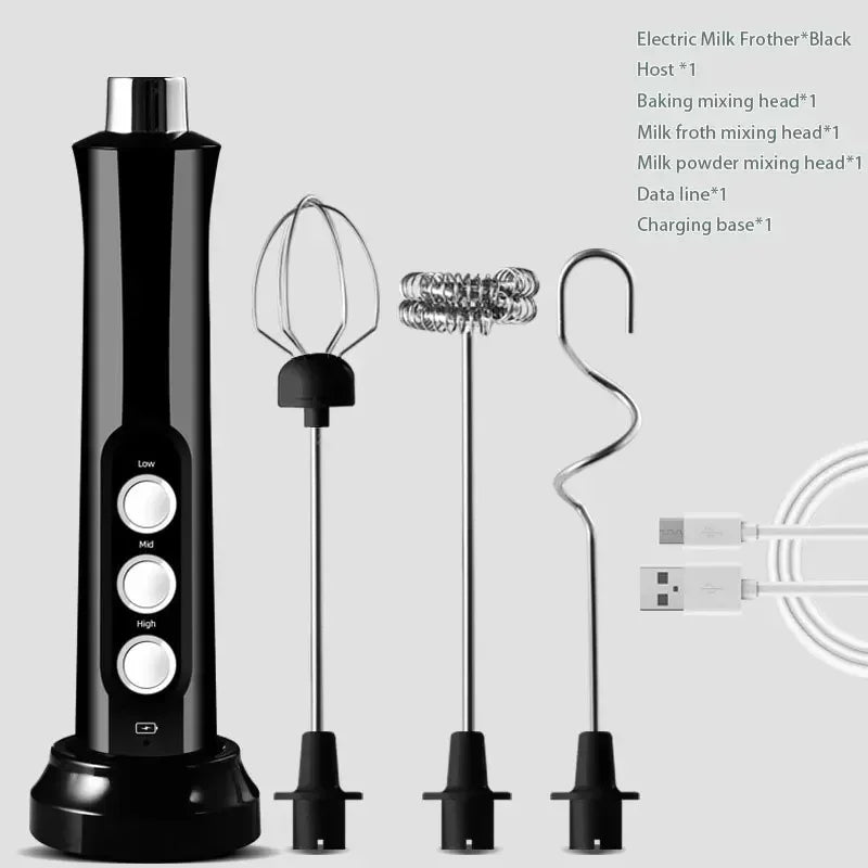 New 3 In 1 Wireless Handheld Electric Milk Foam Machine Mini Frother Maker Handheld Cappuccino Coffee Whisk Mixer Foamer Puller