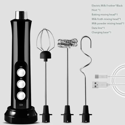 New 3 In 1 Wireless Handheld Electric Milk Foam Machine Mini Frother Maker Handheld Cappuccino Coffee Whisk Mixer Foamer Puller