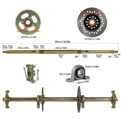 32" Rear Axle Assembly Kit Shaft + Hub+ Chain+ Brake Master Cylinder for  Go Kart ATV Drift Trike Cart