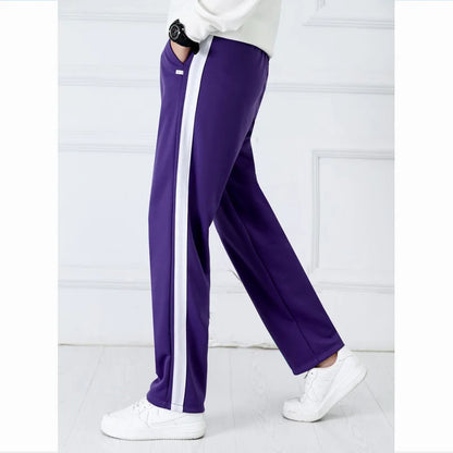 Purple Unisex New Track Pants Casual Sweatpants Mens Striped Bastic Trousers Straight Pants Joggers Simple Work Pants