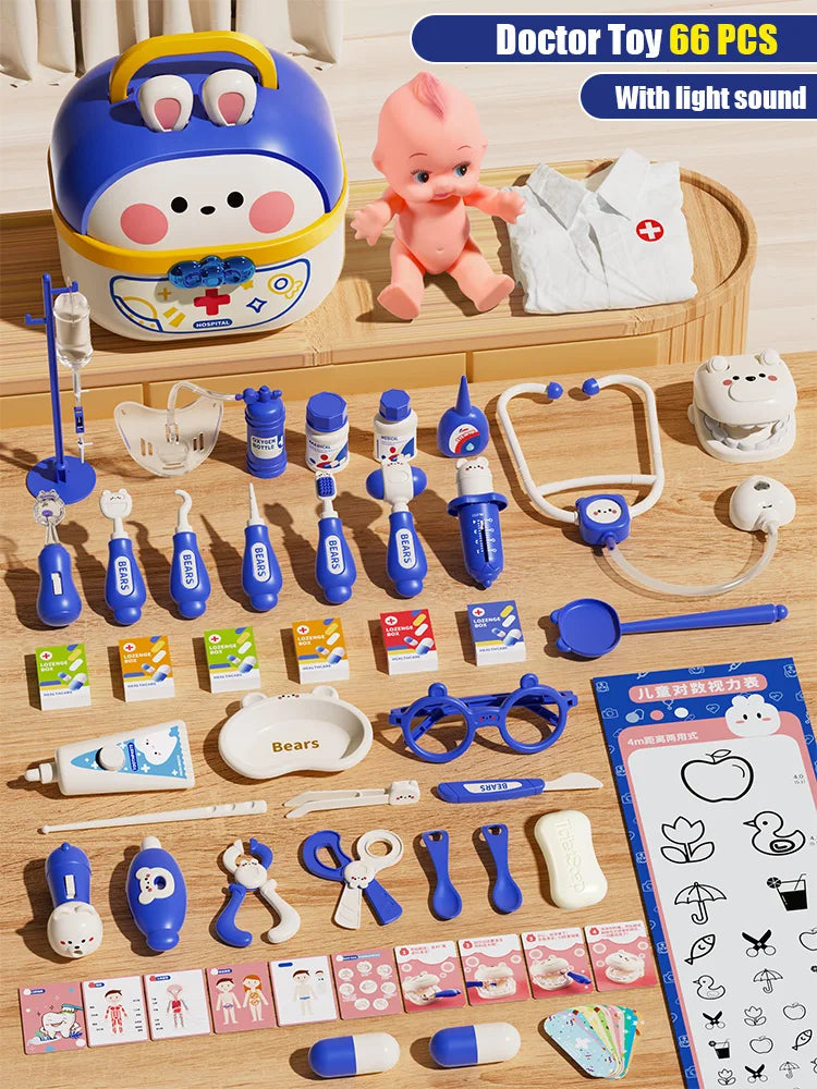 Doctor Toys with Light Hospital Dentist Play Set Doctor Role Play Costume Kit Children Suitcase Educational Gift for Kid 3 Years