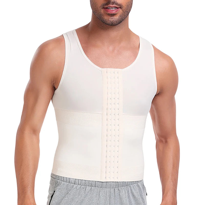 4 Rows of Hook Vest Tummy Control Waist Trainer Tank Top Mens Body Shaper Compression Shirts Shapewear Slim Abdomen Belt Sheath