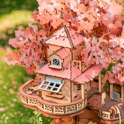 Rolife Sakura Tree House 3D Puzzles DIY Model Building Toy Wooden Craft Kits Hobby for Adult Brain Teaser Gift for Home Decor