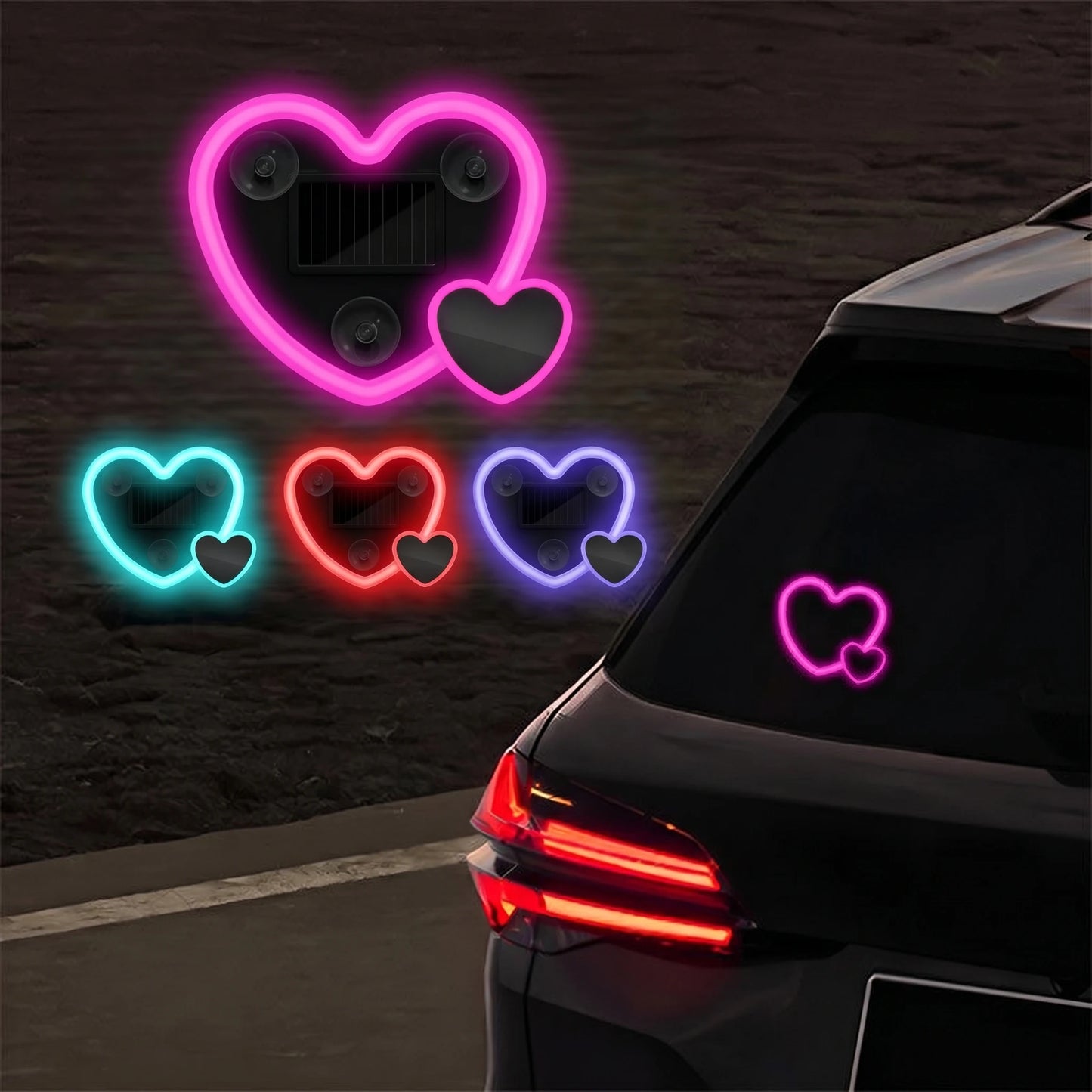 New Car Solar Triangle Window Heart-Shaped Light Emitting Heart-Shaped Atmosphere Light Interior Wiring Free Led Atmosphere Ligh