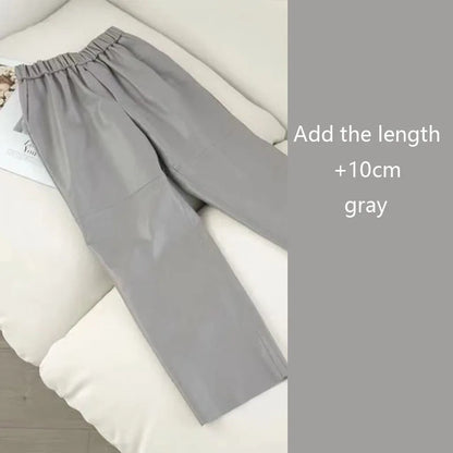 Genuine Leather Harem Pants Women Real Sheepskin Trousers High Elastic Waist 2026 New Streetwear Plus Size Pants Y2k Fashion