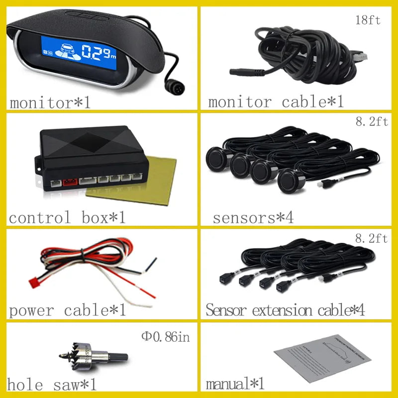 Car Front Parking Sensor Kit Auto Parktronic Assistant System LCD Monitor Buzzer Voice Volume Can be Adjusted  Vehicle Universal