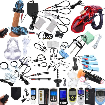 Electric Shock Bdsm Cock Sheath Ball Stretcher Host Cable E-stim Penis Ring Electro Sex Toy for Men Glans Testicle Loops Massage