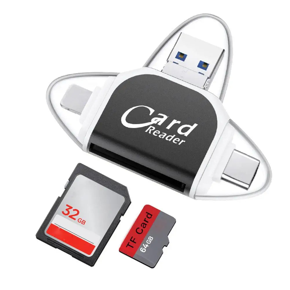 Multi-Port 4 In 1 Universal SD TF Card Reader USB Type C Hub Adapter To View Camera Photos For iPhone Pro