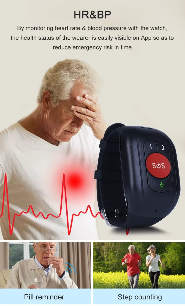 HOT 4G Elderly GPS Tracker V48 SOS Button Wristband Emergency Alarm Waterproof GPS Heart Rate Blood Pressure Monitor