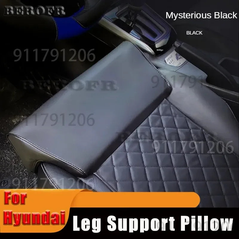 Leather Car Seat Extender Cushion Leg Support Pillow Memory Foam Knee Pad Long-Distance For Hyundai Driver Protector Mat