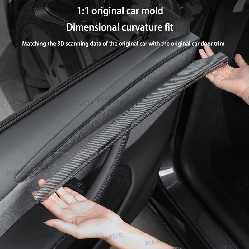 For Tesla ModelY Juniper2025 Car Door Decorative Strip ABS Carbon Fiber Texture Anti - Scratch Protective Interior Car Accessory