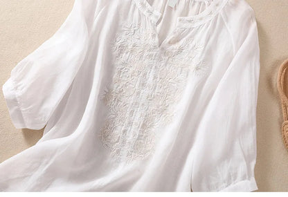 Fashion Thin Cotton Linen Y2k Tops Tee Women Clothing Summer Loose T Shirts Woman Embroidered T-shirt Blusa Casual Ladies tshirt