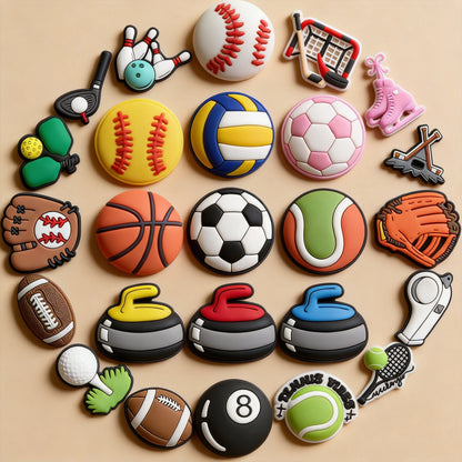 1PCS Sports Ball Shoe Charms Soccer Basketball Baseball Decoration Pins Trendy Shoe Accessories for Teens Boys Sports Fans Gifts