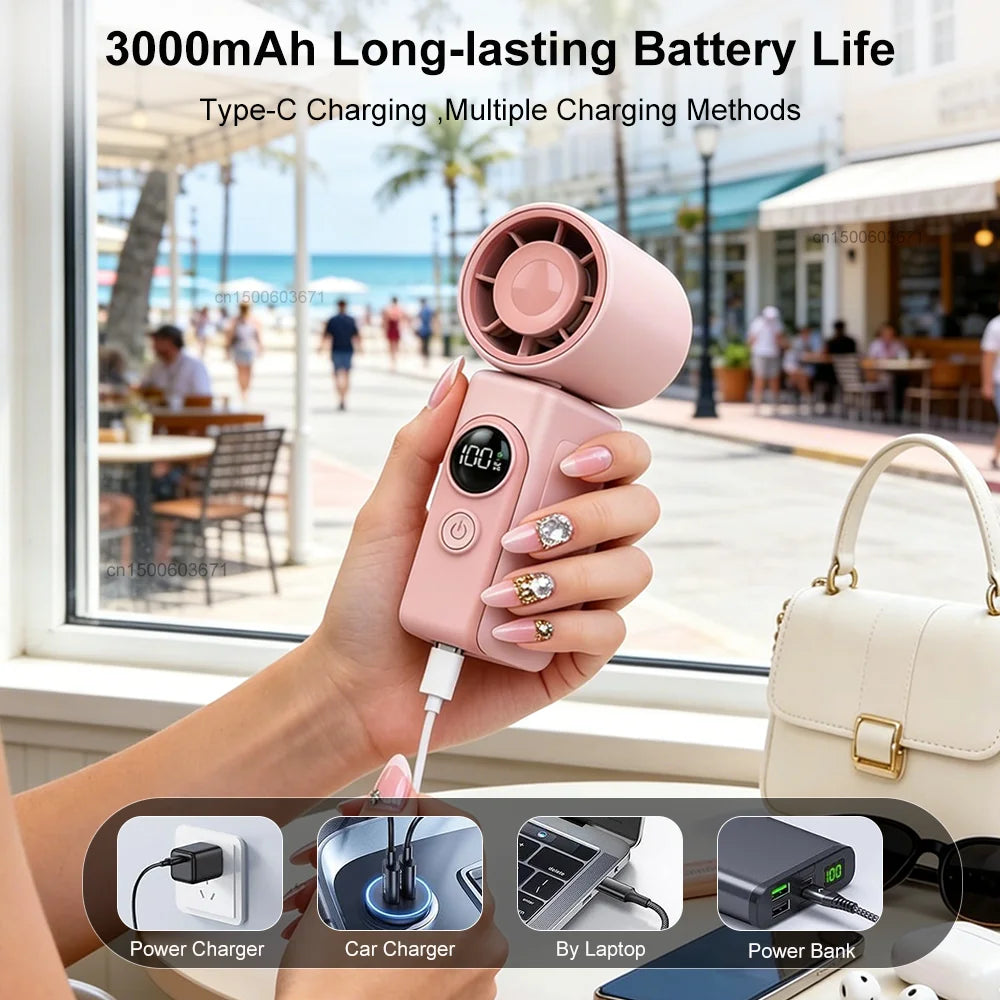 Mini Clip-on Fan Handheld Pocket Fan Rechargeable Digital Display Air Cooling Fan for Outdoor Travel Portable Umbrella Clip Fan