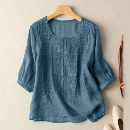 ZANZEA Elegant Women Embroidered Blouses Autumn 2024 3/4 Puff Sleeve Transparent Blusas Mujer Casual Vintage Cotton Shirts Tops