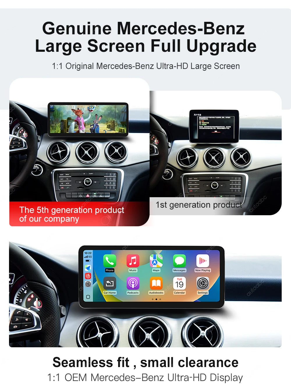 12.3“Wireless CarPlay For Mercedes Benz GLA CLA GLC GLK W205 W176 C117  Ultra thin Touch Multimedia screen with Android Auto BT