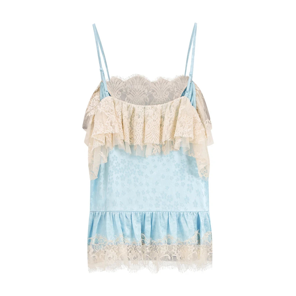 Women Lace Ruffle Cami Top - Cotton Blend Spaghetti Strap Camisole Vintage Frill Trim Y2K Tank Tops for Summer 2026