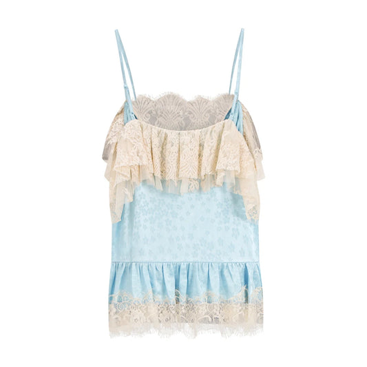 Women Lace Ruffle Cami Top - Cotton Blend Spaghetti Strap Camisole Vintage Frill Trim Y2K Tank Tops for Summer 2026