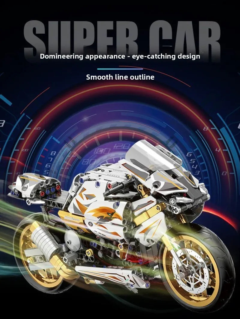 Platinum BMW Motorcycle Mechanical Racing Children's Toys Puzzle Assembled Building Block Model Ornaments Boy Gift