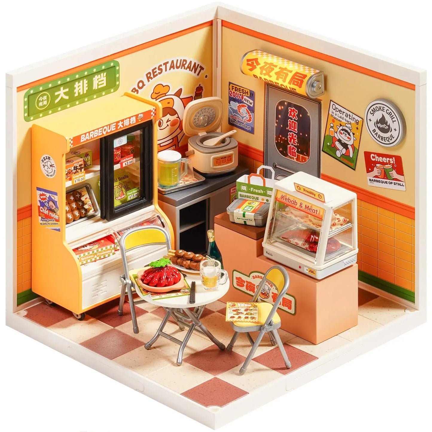 Rolife Night Out Food Stall DIY Modern Miniature House Themed Restaurant Assembly Model Kit For Model Enthusiasts Kids Adults