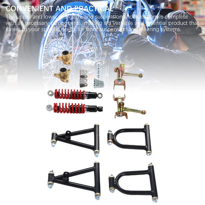Front Suspension Arm Kit High Strength Enhanced Stability Comfort Upper and Lower Swingarm and Suspension Shock Kit for ATV Quad