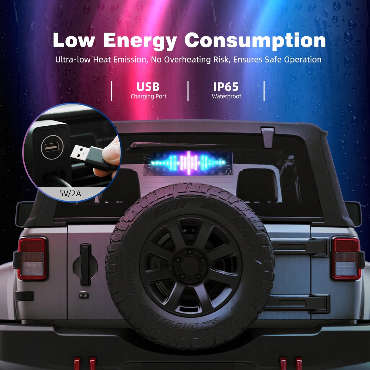 BEVINSEE RGB LED Matrix Pixel Panel, APP Control USB 5V Car Windshield Display, Scrollable Animation Sign Light for Car Truck
