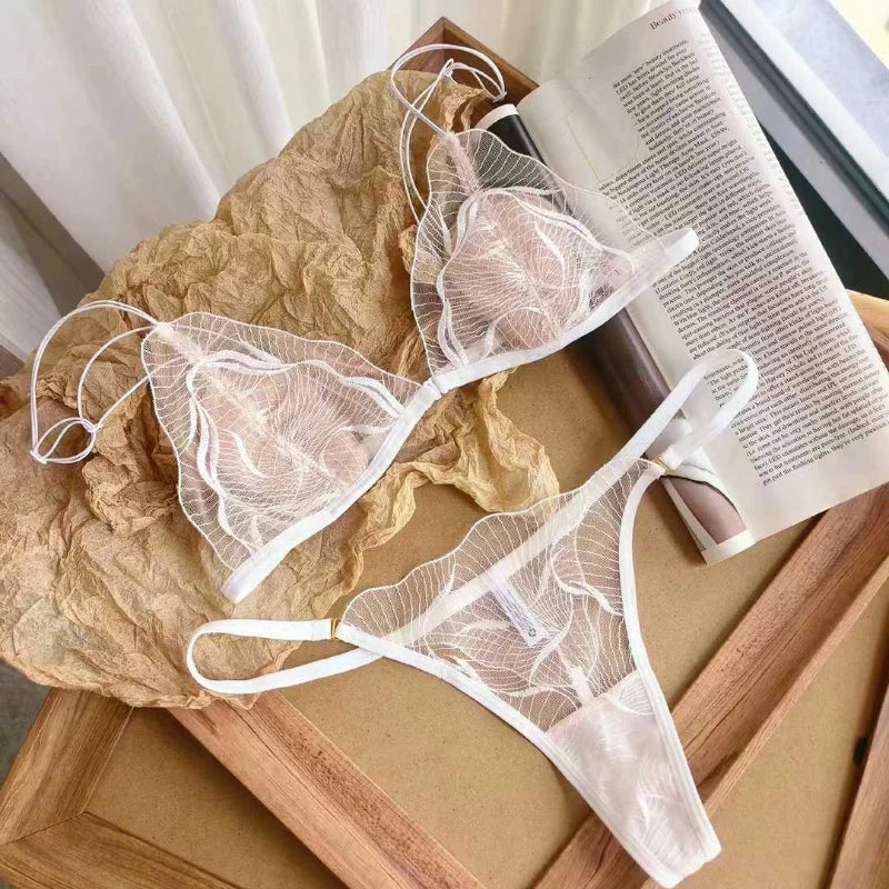 Conjunto Lingerie Mulher Fecho Frontal Renda Francesa Taça Triangular Sem Aro Alças Finas Espalda Melhorada Levemente