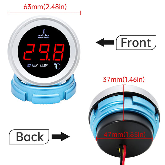 AD 52mm Water Temperature Gauge with Warning Alarm 0-120℃ Water Temp Meter + 1/8NPT Sensor Voltage for Marine Boat Car Truck
