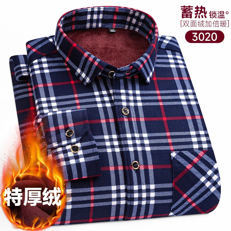 New Men's Long-Sleeved Shirt Thickened and Fleece Warm 8XL9XL Plus Size Autumn and Winter Casual No-Ironing Comfortable Top