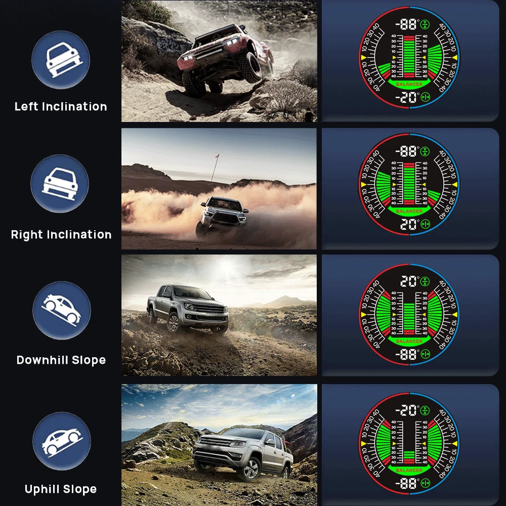 KWHUD Inclinometer 4X4 Off Road LCD Screen HUD Display Car Speedometer Digital GPS Odometer Tilt Pitch Angle Slope Meter Gadgets