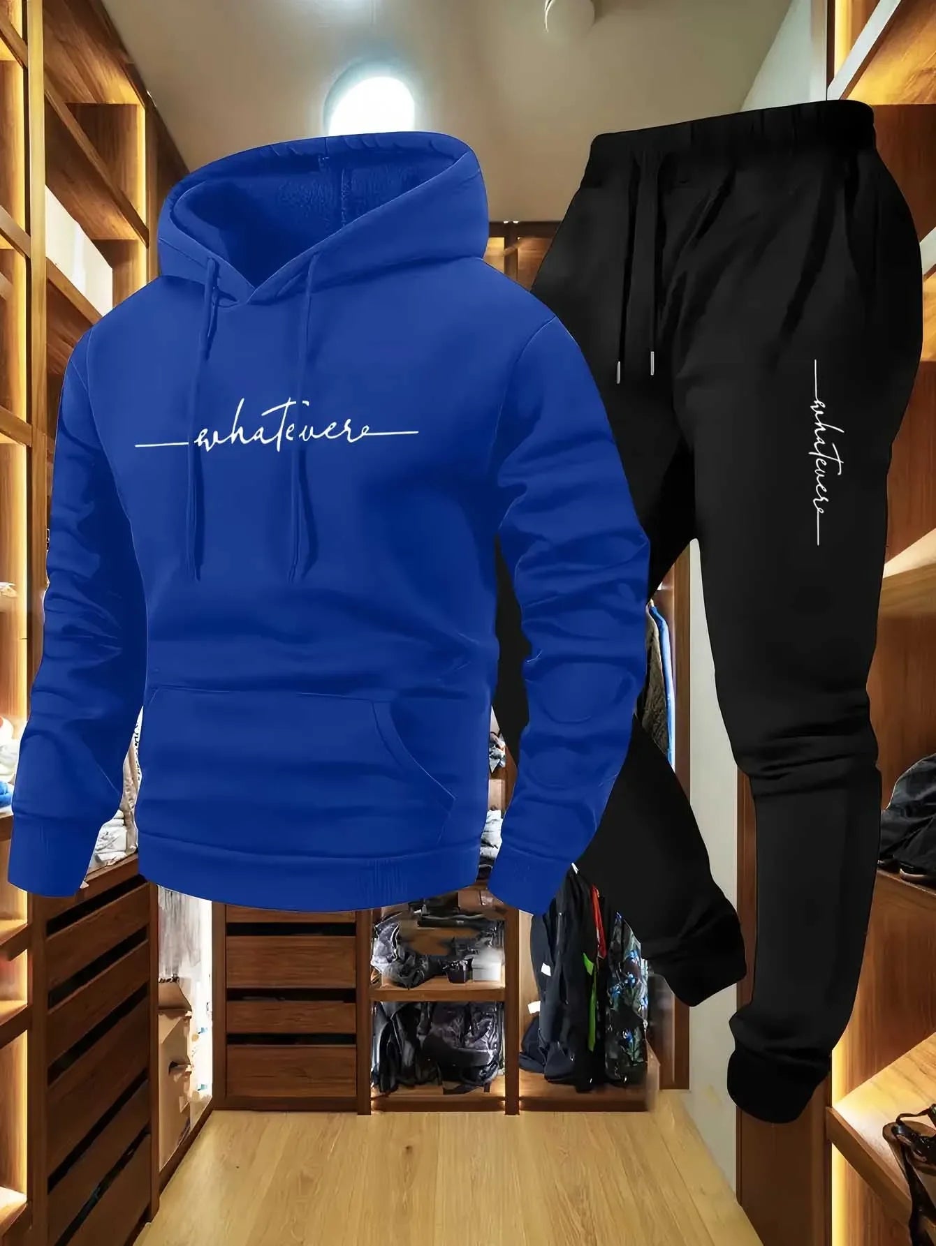2-Piece Fleece Tracksuit for Men Thick Hoodies and Pants Warm Sportswear Suit Hip Hop Trend Clothing Winter and Fall